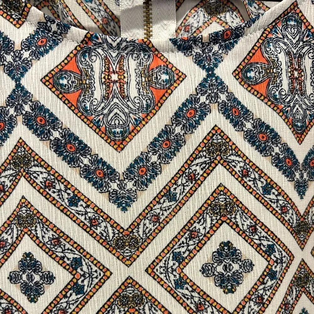 Pink Republic Rust Diamond Border Shirttail hem cap sleeve shirt blouse Medium - Picture 4 of 8